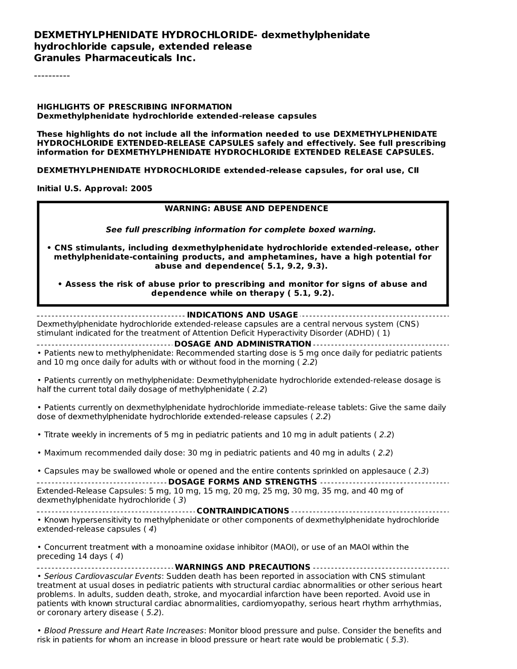 Dexmethylphenidate Hydrochloride Extended-Release Capsules These