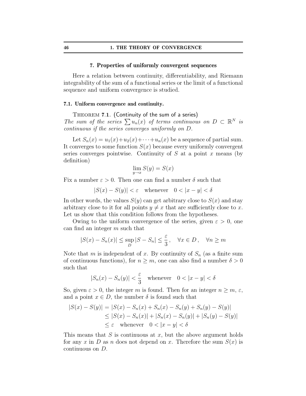 7. Properties of Uniformly Convergent Sequences