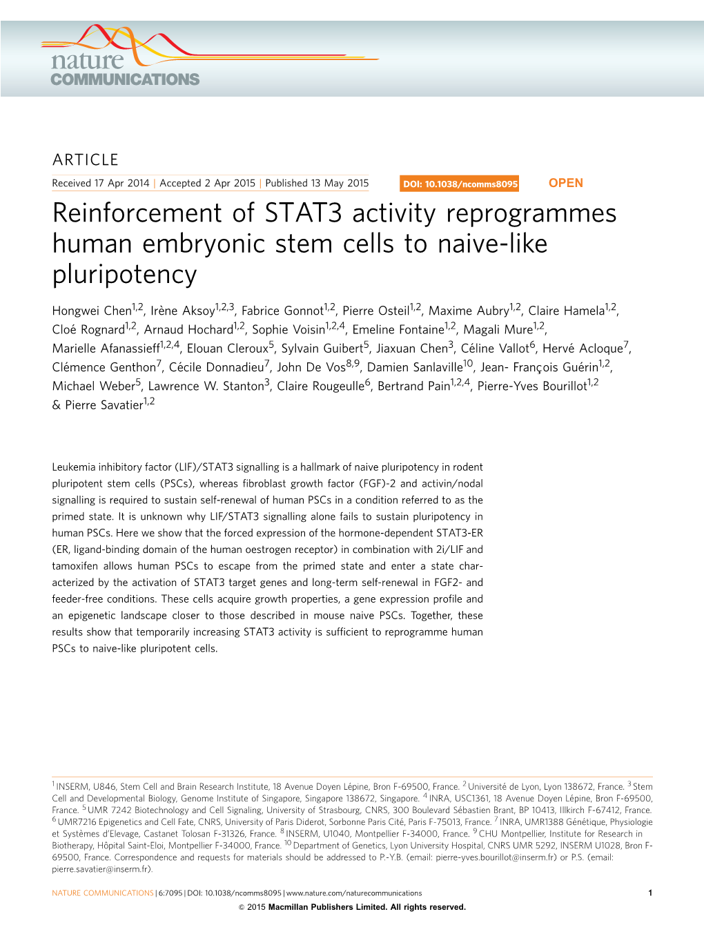 Reinforcement of STAT3 Activity Reprogrammes Human Embryonic Stem Cells to Naive-Like Pluripotency
