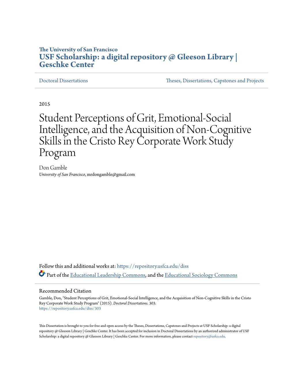 Student Perceptions of Grit, Emotional-Social Intelligence, And