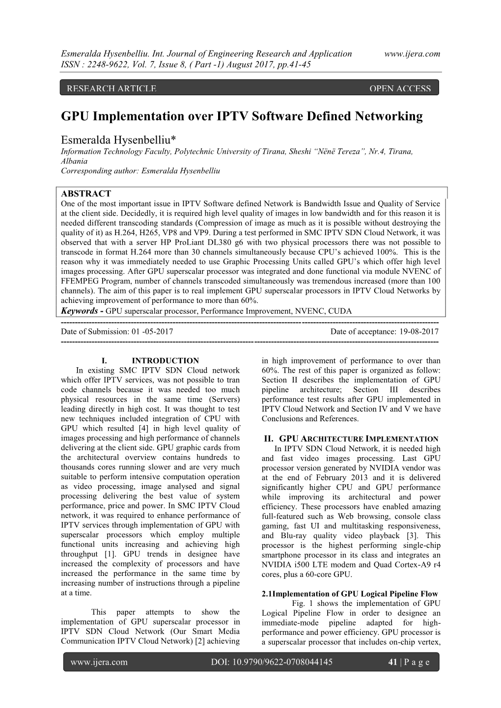 GPU Implementation Over IPTV Software Defined Networking