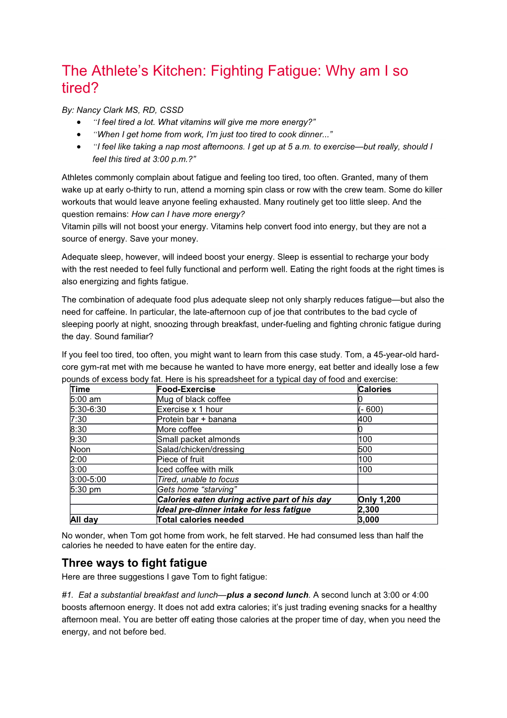 The Athlete S Kitchen: Fighting Fatigue: Why Am I So Tired?