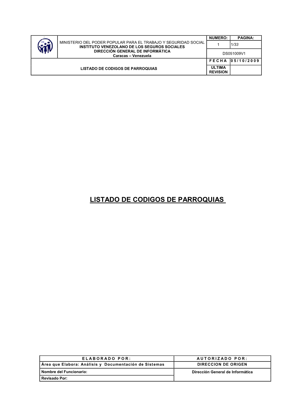 Listado De Codigos De Parroquias Ingreso Trabajador 051009