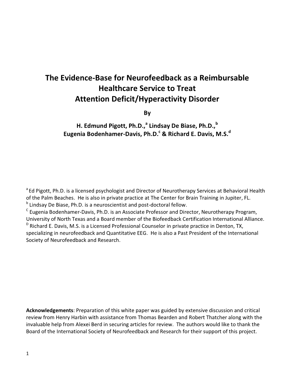 The Evidence-Base for Neurofeedback As a Reimbursable Healthcare Service to Treat Attention Deficit/Hyperactivity Disorder