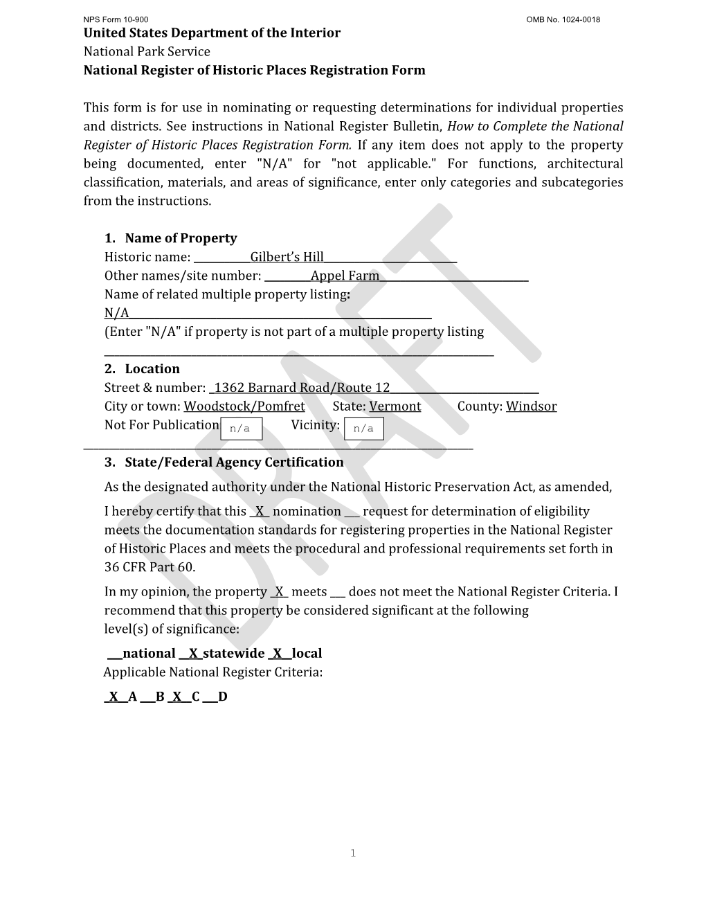 United States Department of the Interior National Park Service National Register of Historic Places Registration Form