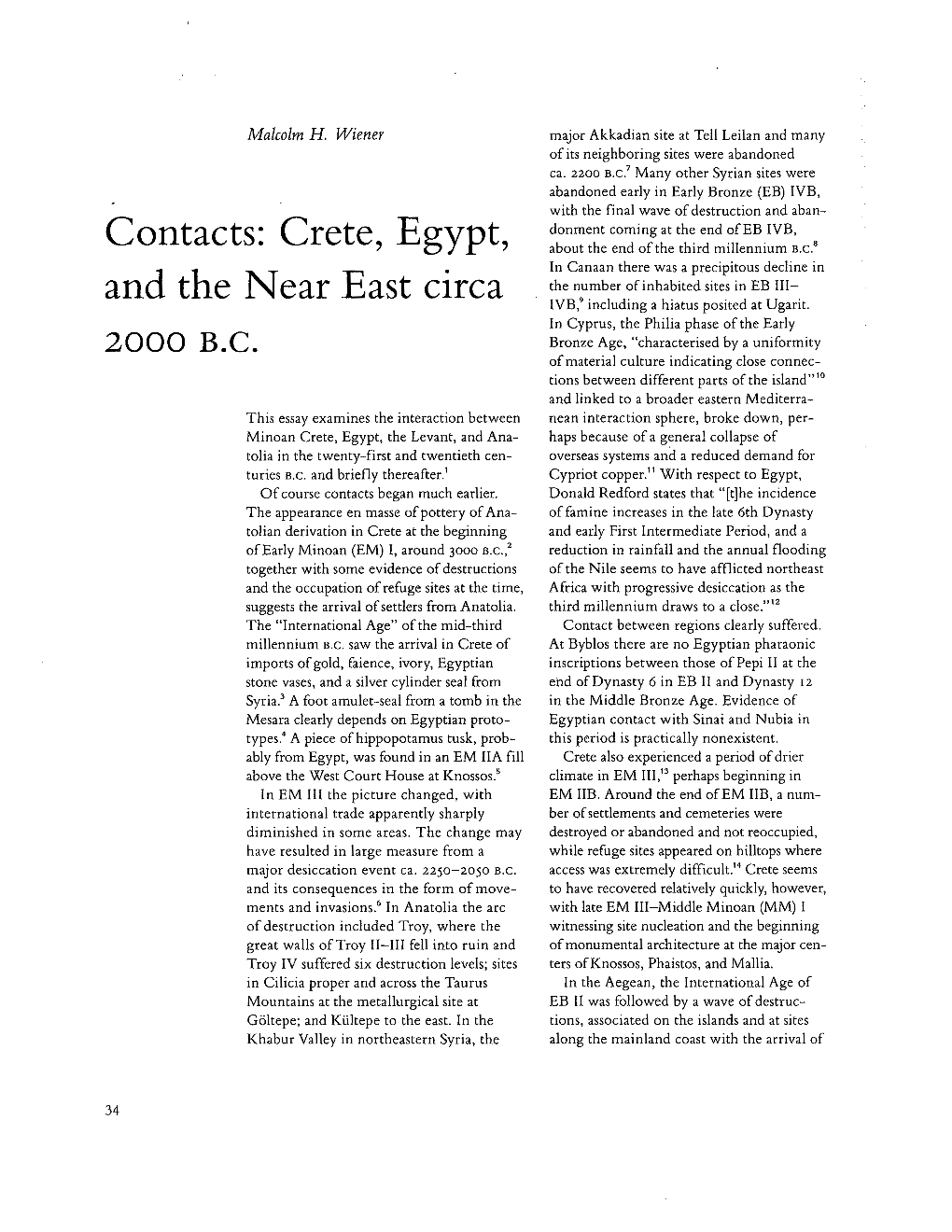 Contacts: Crete, Egypt, and the Near East Circa 2000 B.C