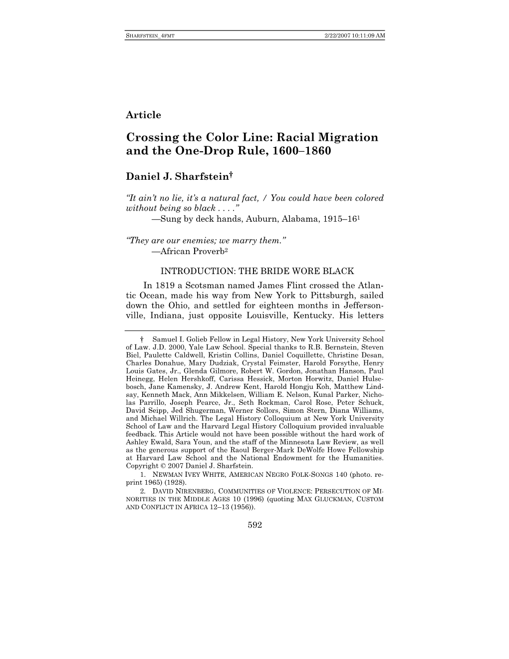 Racial Migration and the One-Drop Rule, 1600–1860