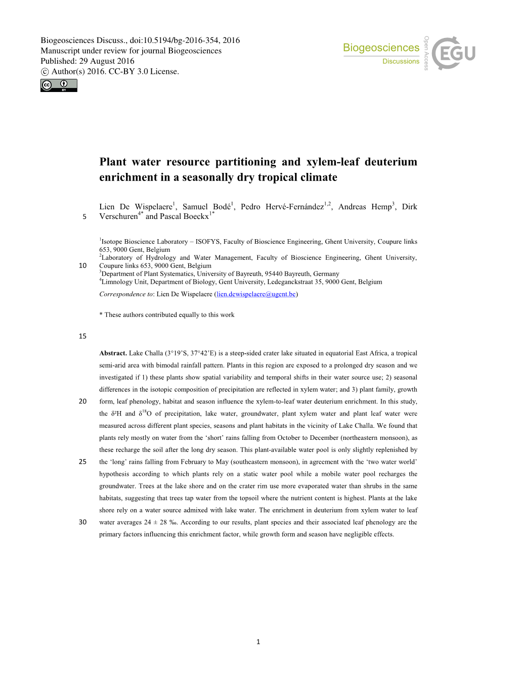 Plant Water Resource Partitioning and Xylem-Leaf Deuterium Enrichment in a Seasonally Dry Tropical Climate