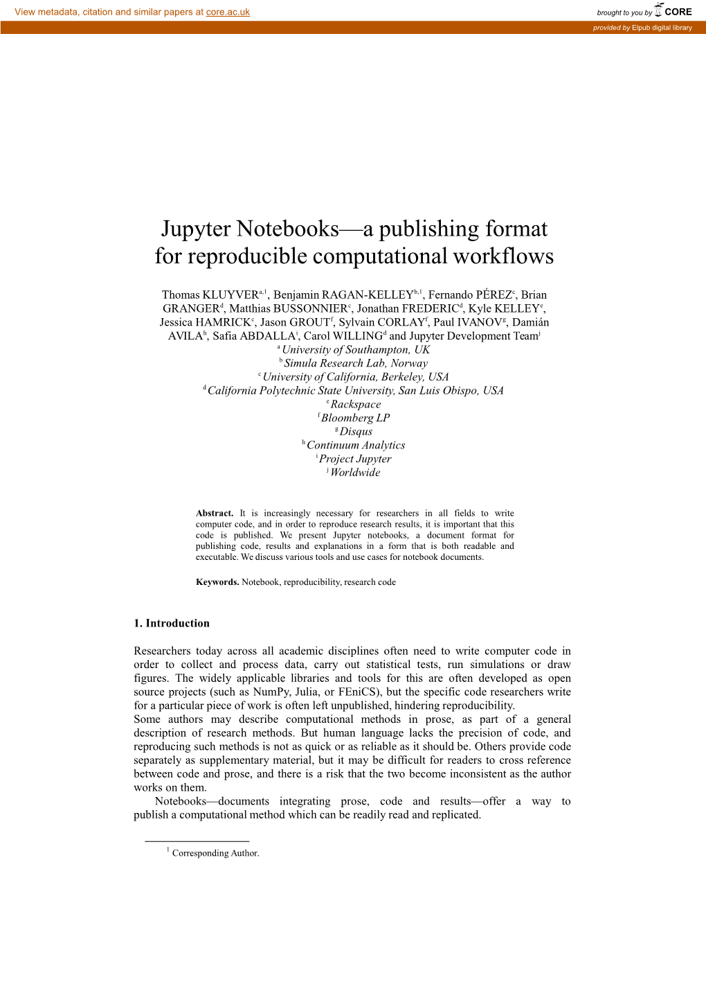 Jupyter Notebooks—A Publishing Format for Reproducible Computational Workflows