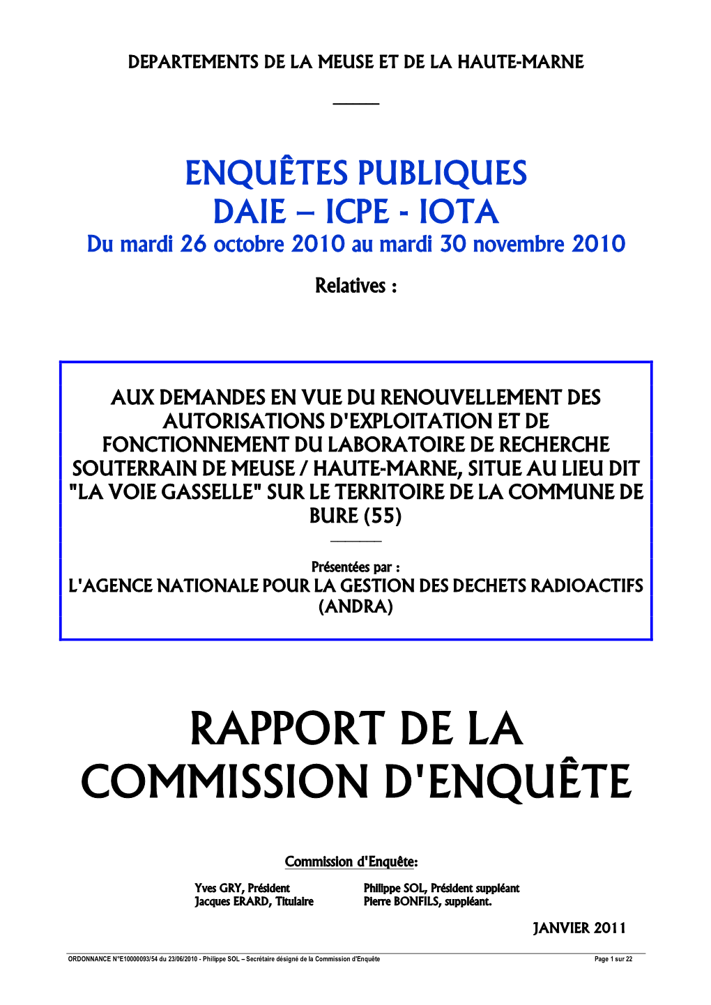 Rapport De La Commission D'enquête