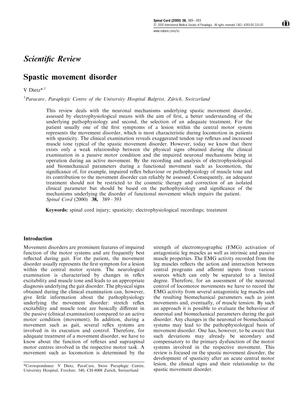 Scienti®C Review Spastic Movement Disorder