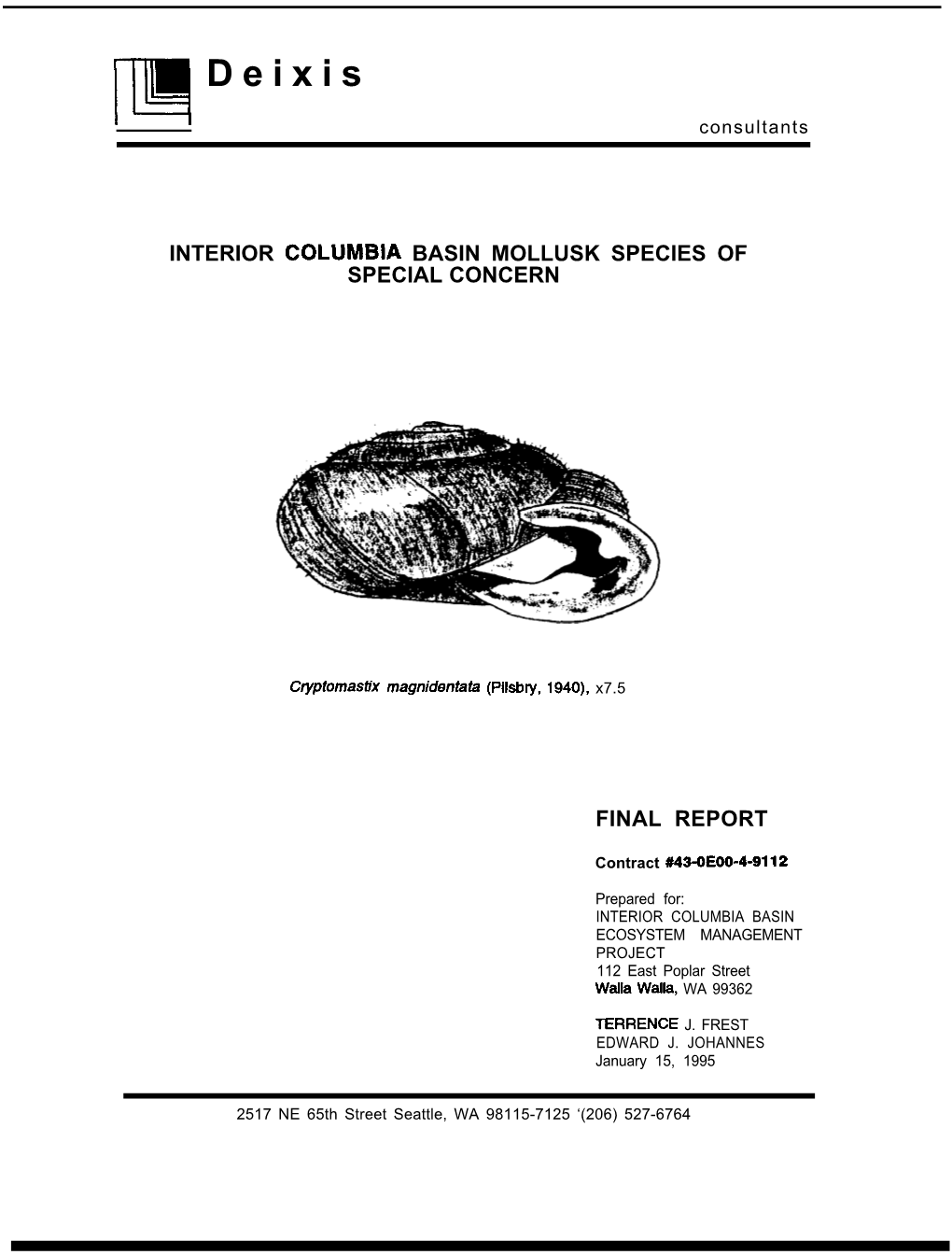 Interior Columbia Basin Mollusk Species of Special Concern