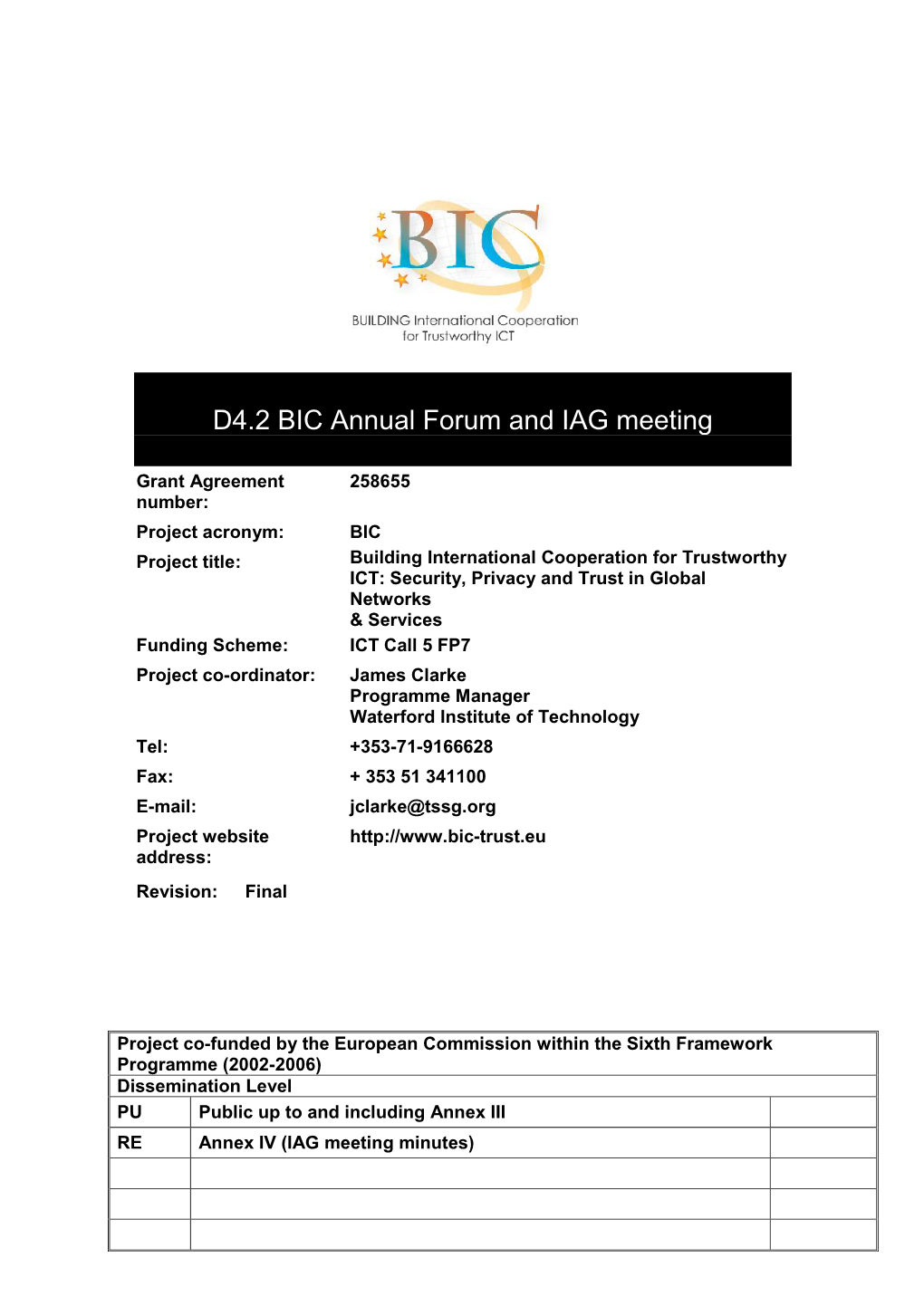 D4.2 BIC Annual Forum and IAG Meeting