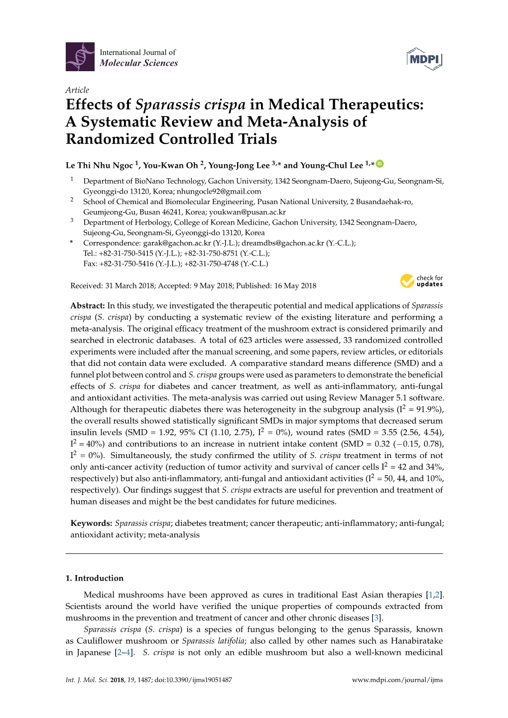 Effects of Sparassis Crispa in Medical Therapeutics: a Systematic Review and Meta-Analysis of Randomized Controlled Trials