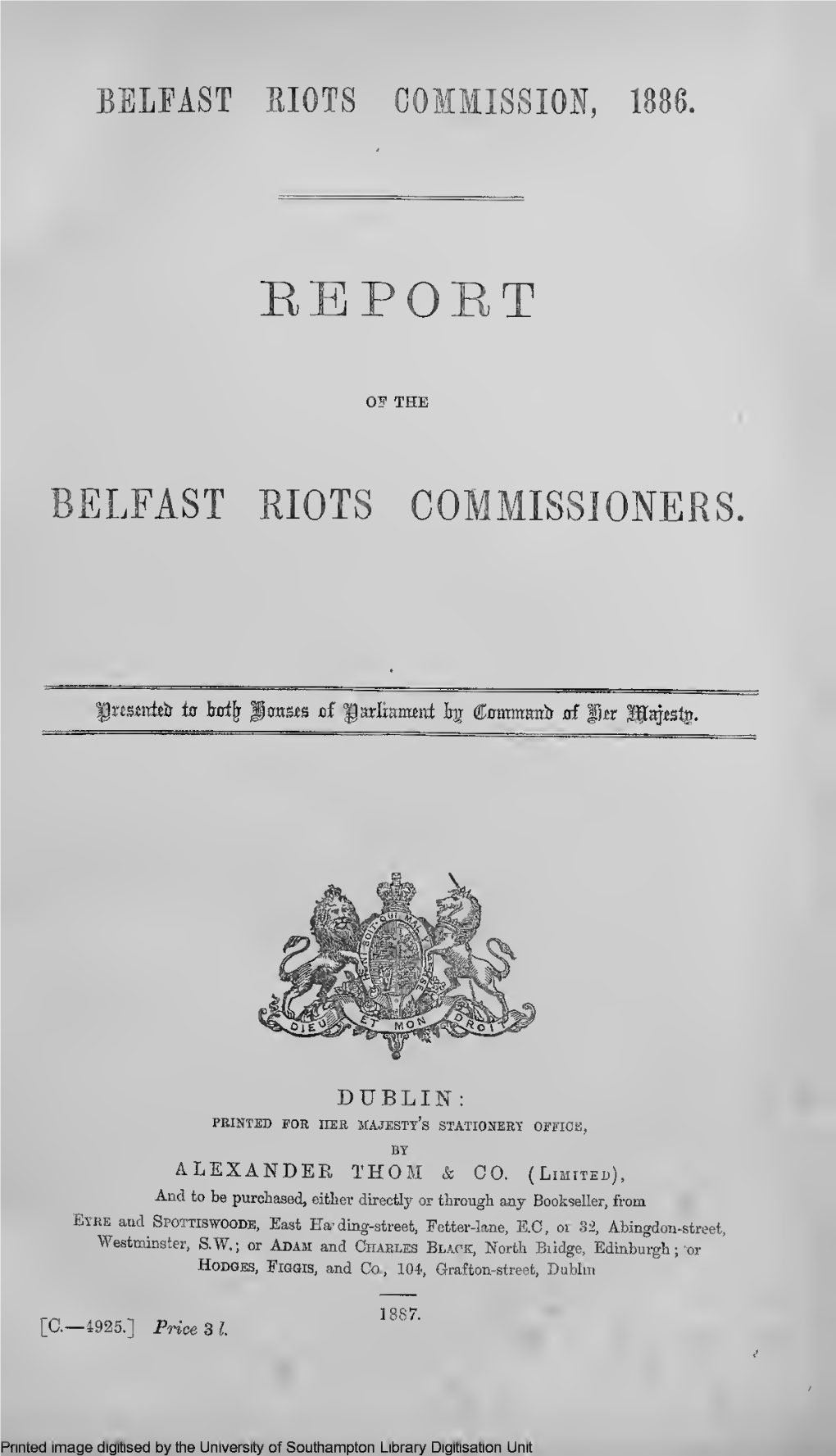 Report of the Belfast Riots Commissioners