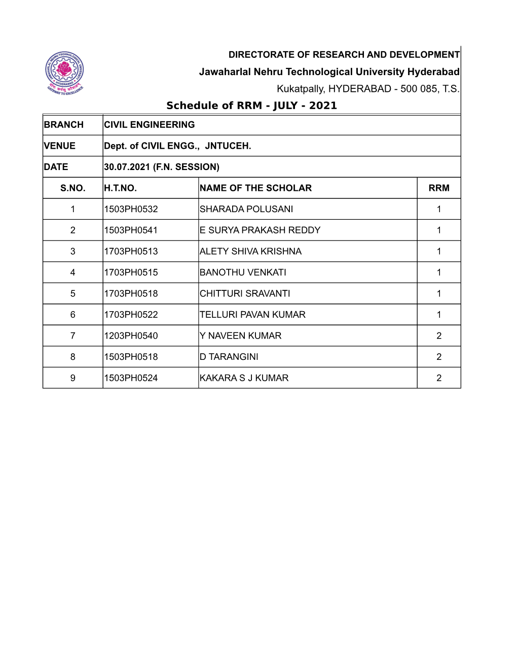 500 085, TS Schedule Of