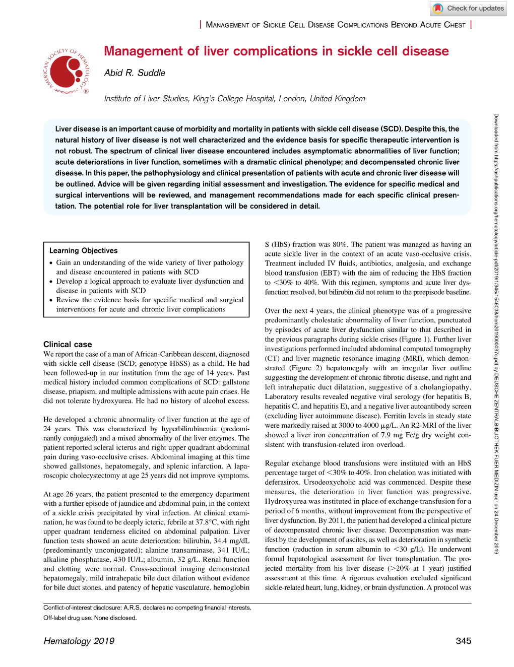 Management of Liver Complications in Sickle Cell Disease