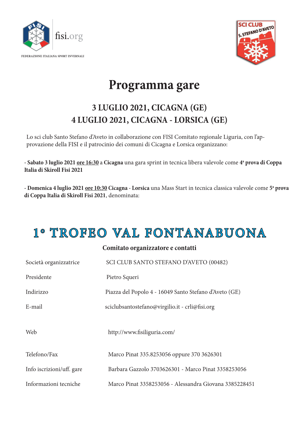 Programma Gara Cicagna