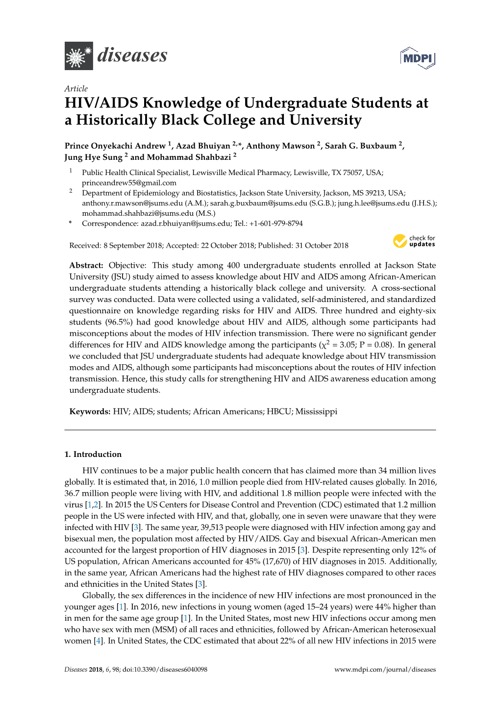 HIV/AIDS Knowledge of Undergraduate Students at a Historically Black College and University