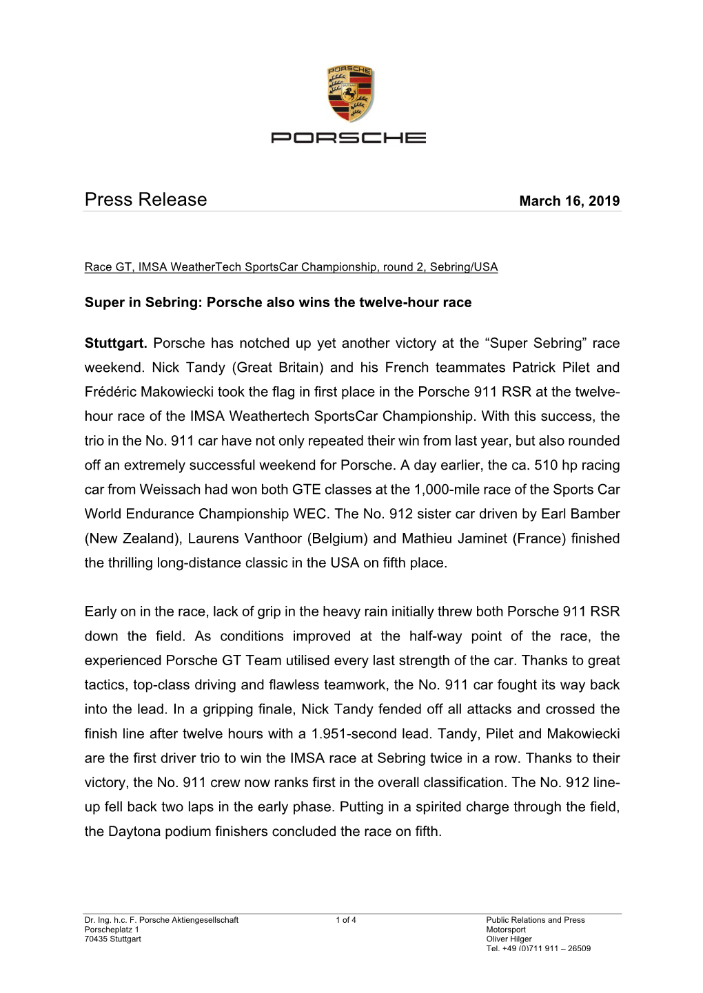 Press Release March 16, 2019