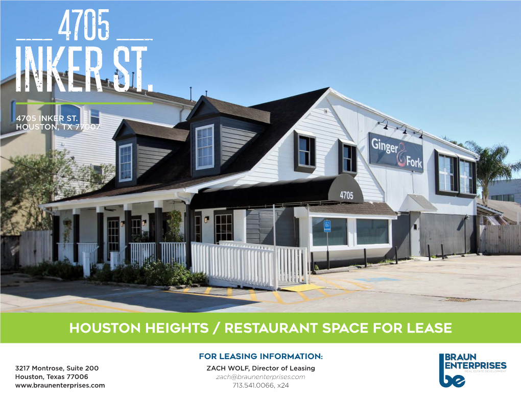 Houston Heights / Restaurant Space for Lease