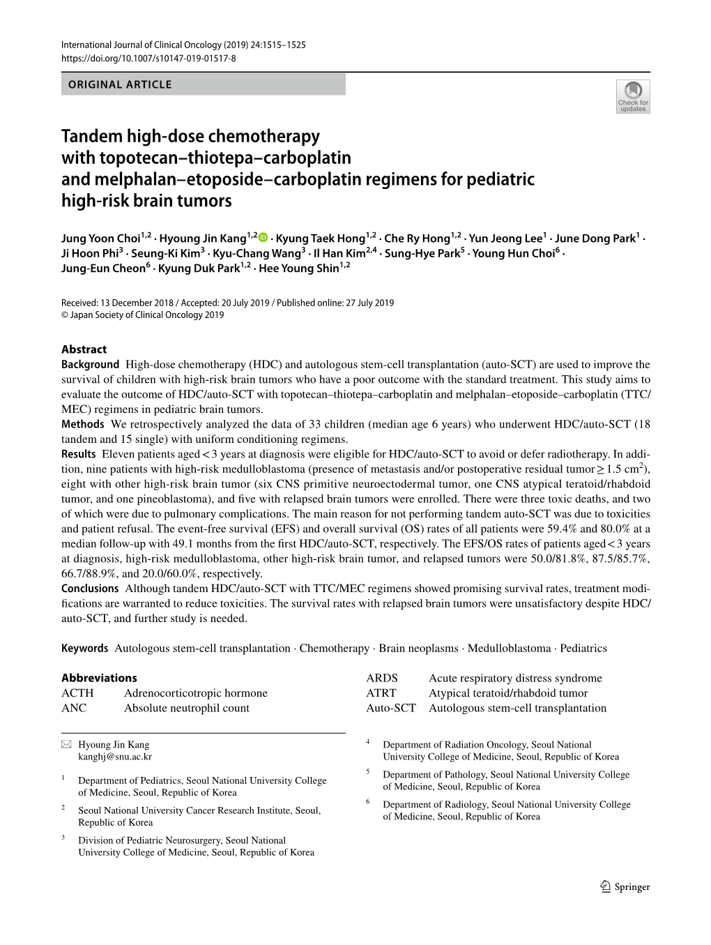 Tandem High-Dose Chemotherapy with Topotecan–Thiotepa–Carboplatin