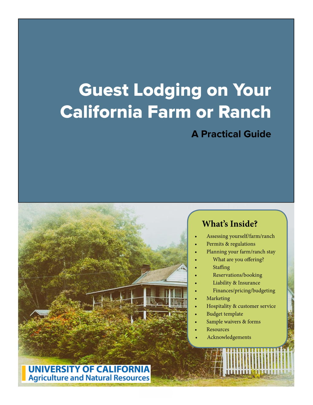 Guest Lodging on Your California Farm Or Ranch a Practical Guide