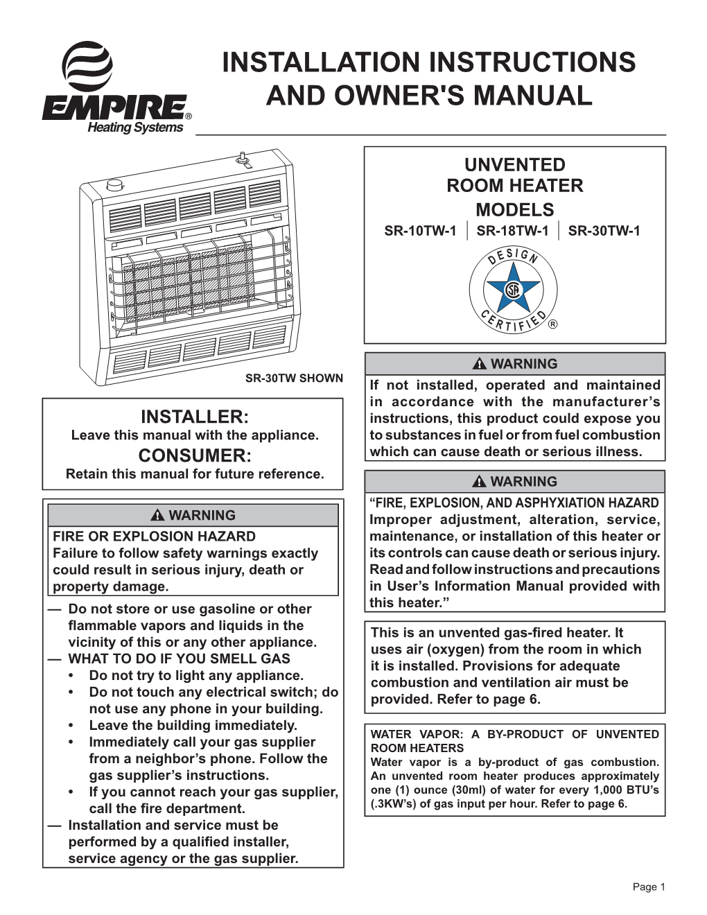 Installation INSTRUCTIONS and OWNER's MANUAL