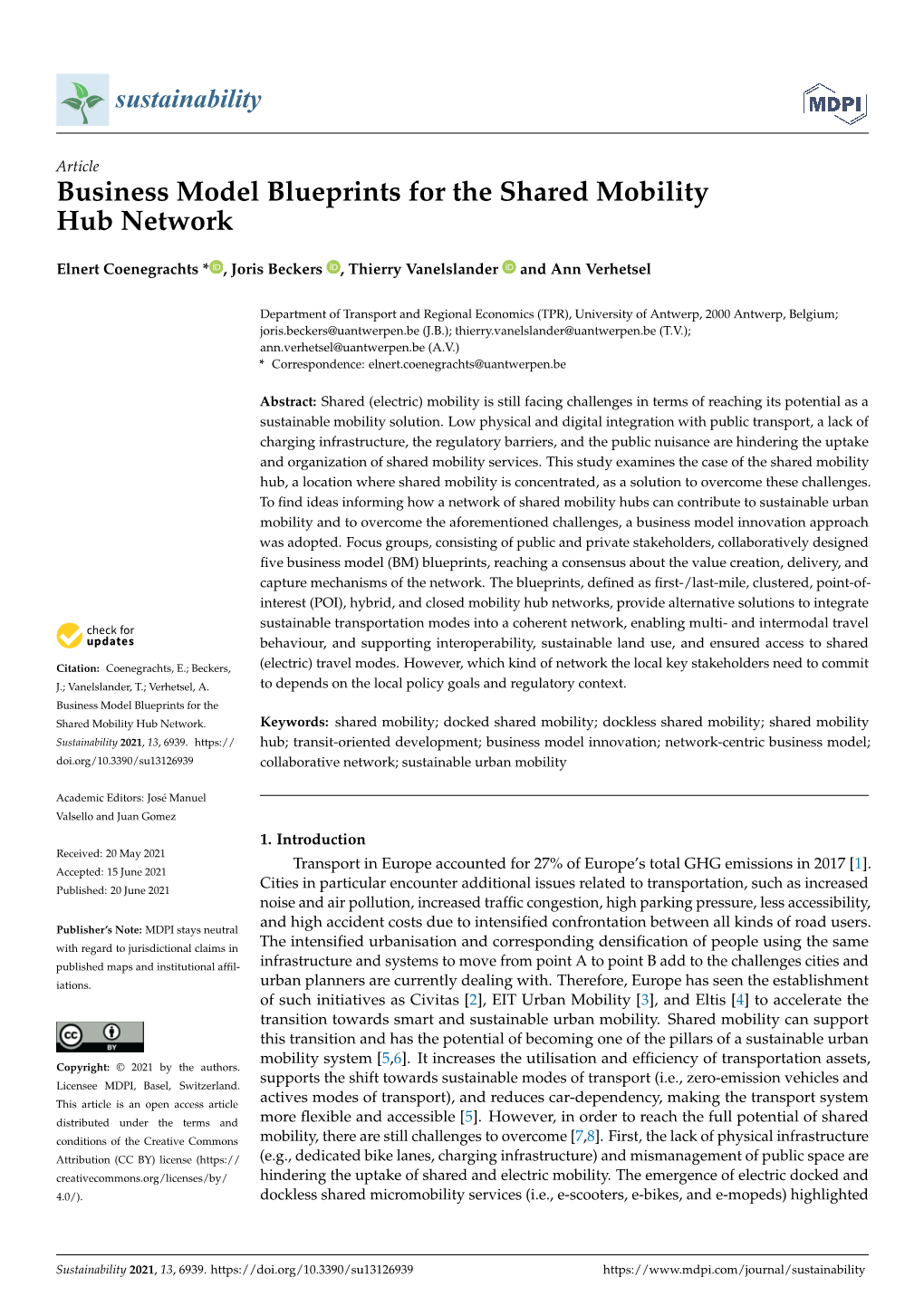 Business Model Blueprints for the Shared Mobility Hub Network