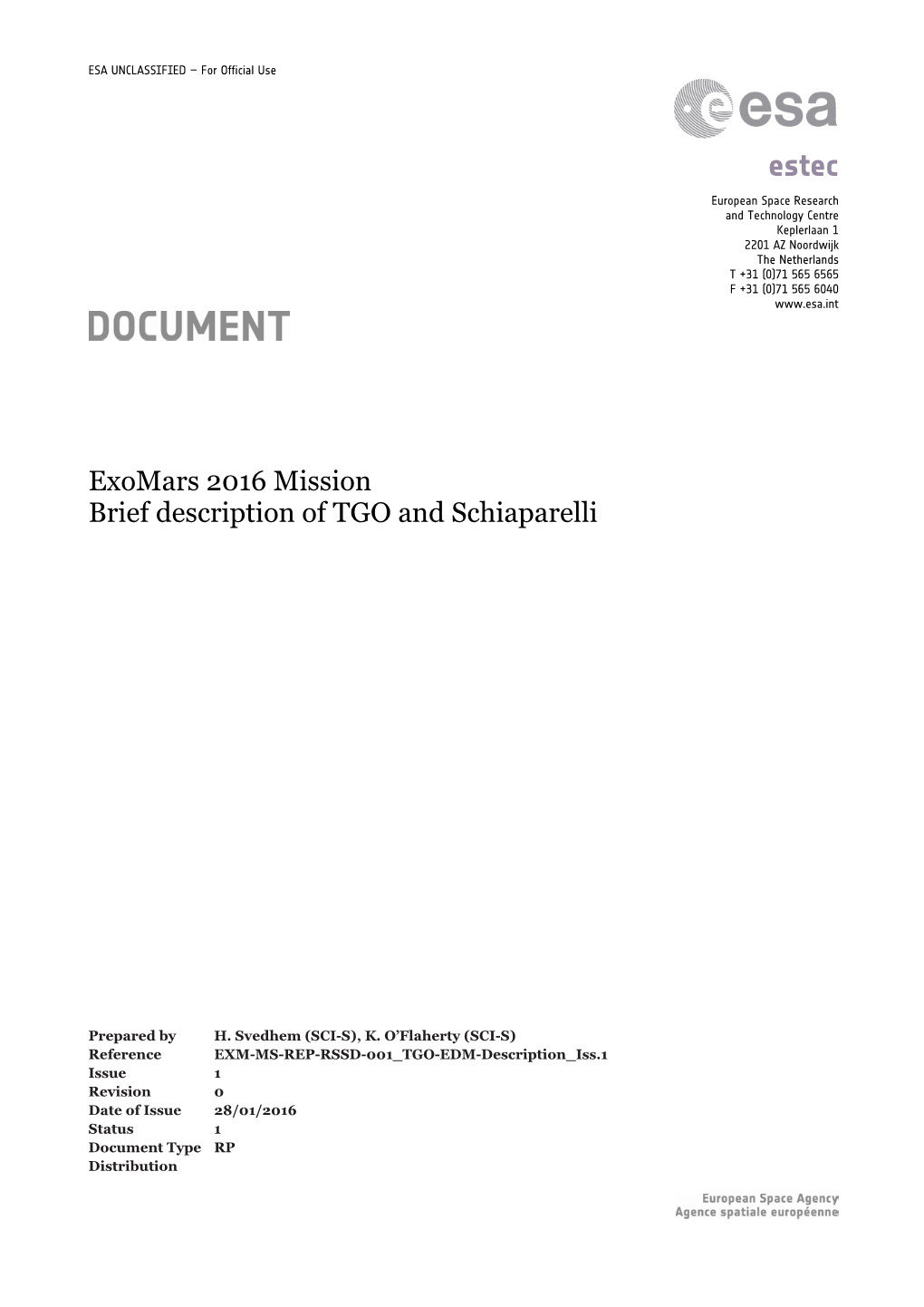 Exomars 2016 TGO and Schiaparelli