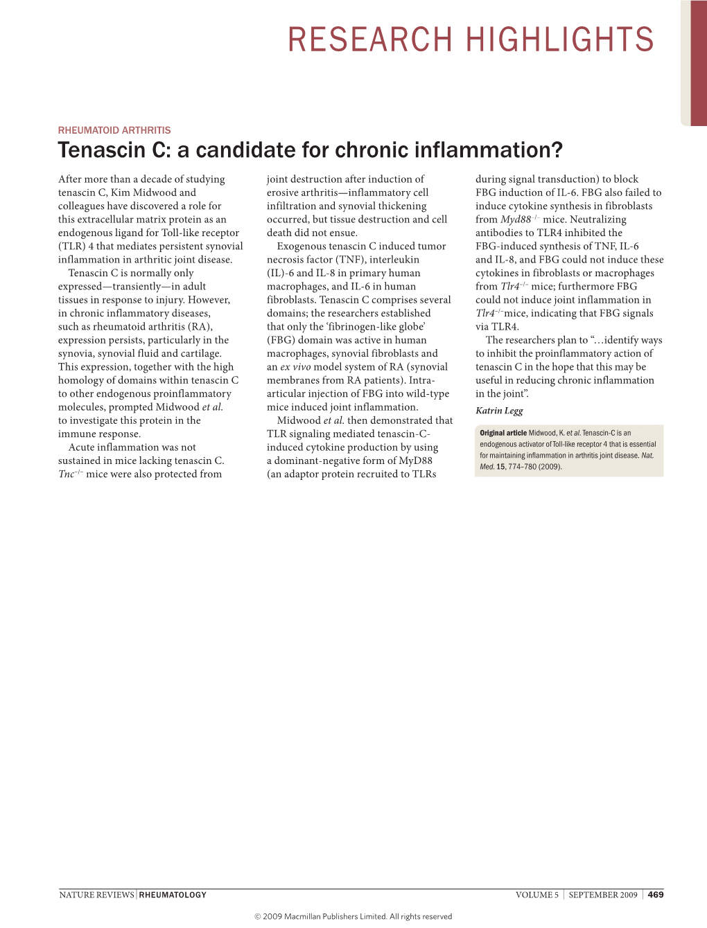 Tenascin C: a Candidate for Chronic Inflammation?