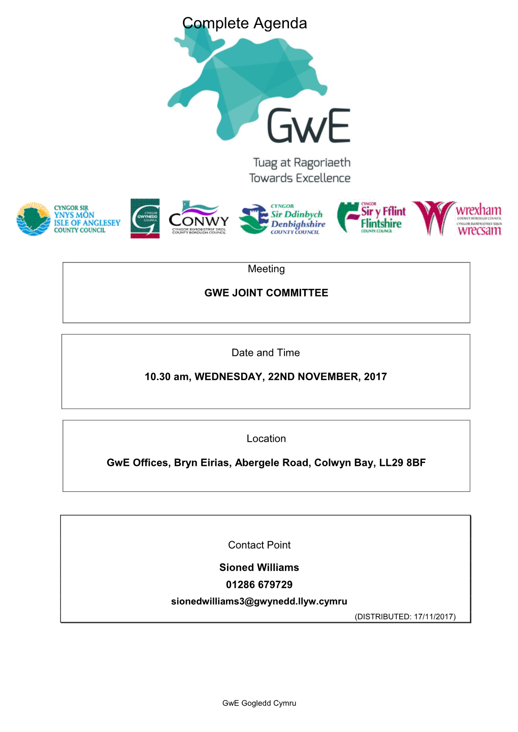 (Public Pack)Agenda Document for Gwe Joint Committee, 22/11/2017