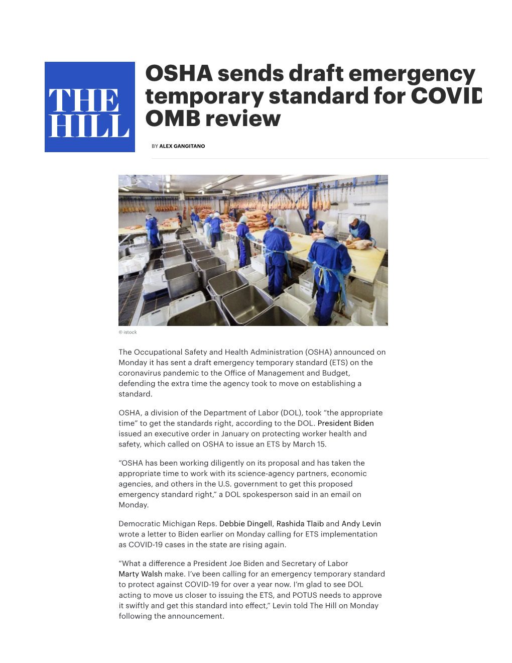 OSHA Sends Draft Emergency Temporary Standard for COVID OMB Review
