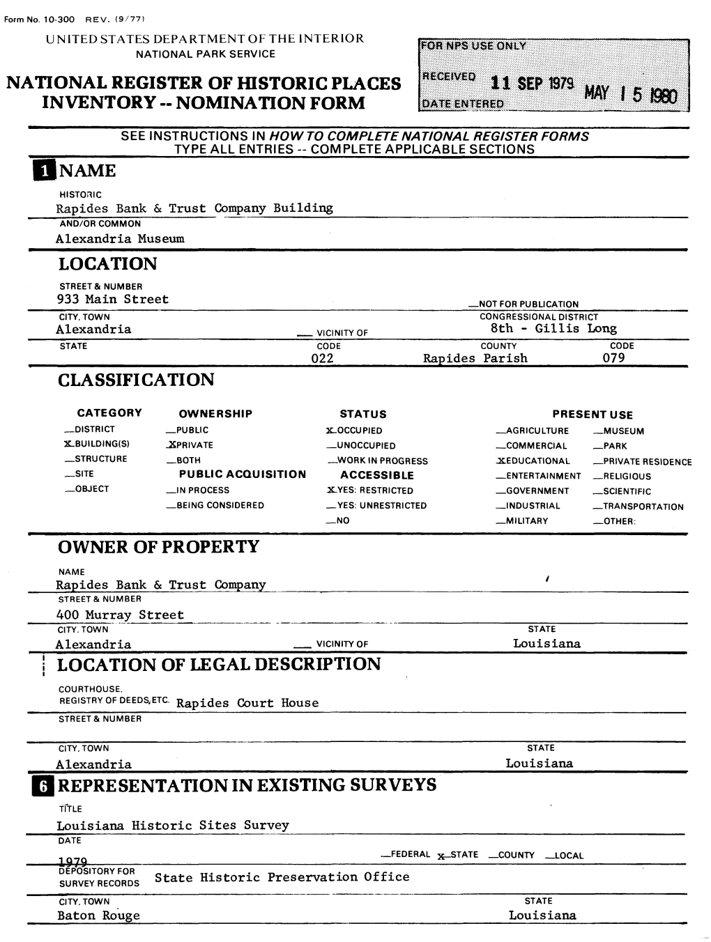 National Register of Historic Places Inventory - Nomination Form