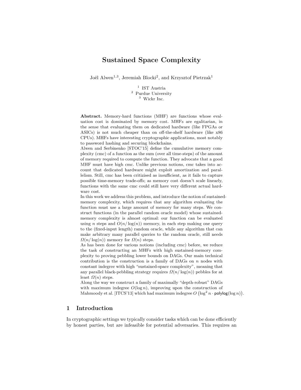 Sustained Space Complexity