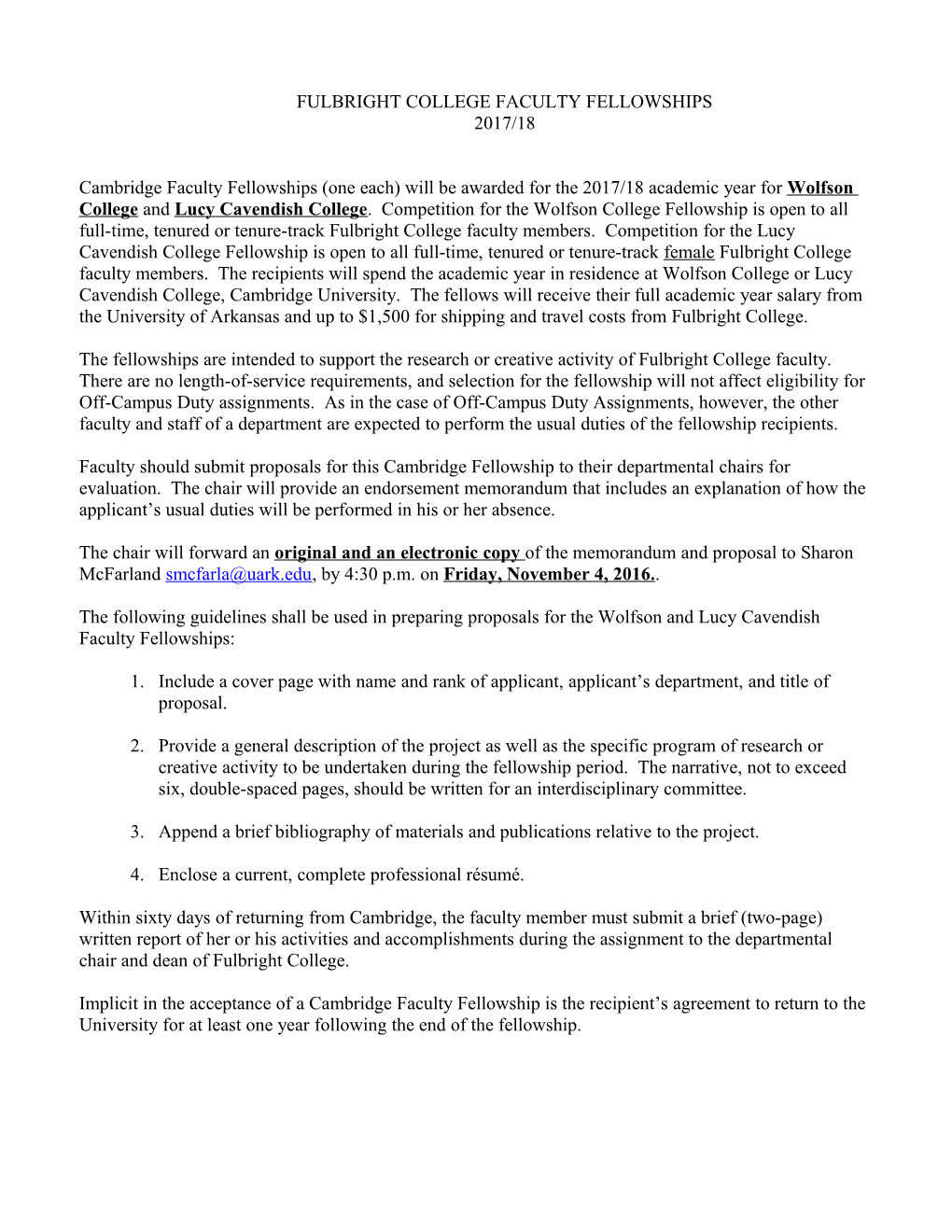 Fulbright College Faculty Fellowship