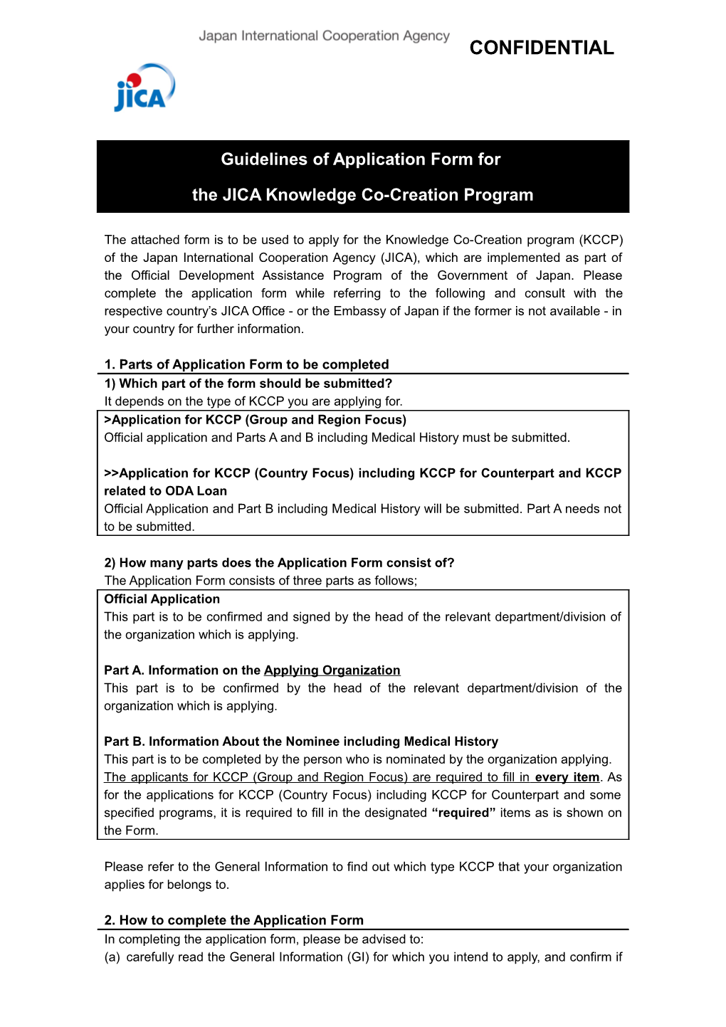 Application Form for JICA Training and Dialogue Programs s2