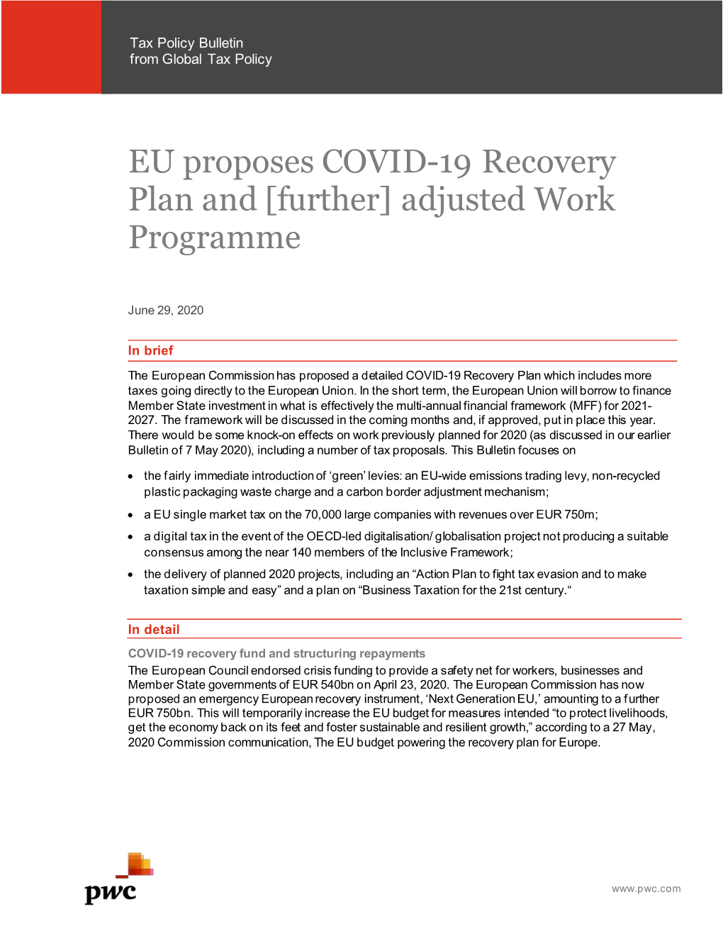 EU Proposes COVID-19 Recovery Plan and [Further] Adjusted Work Programme
