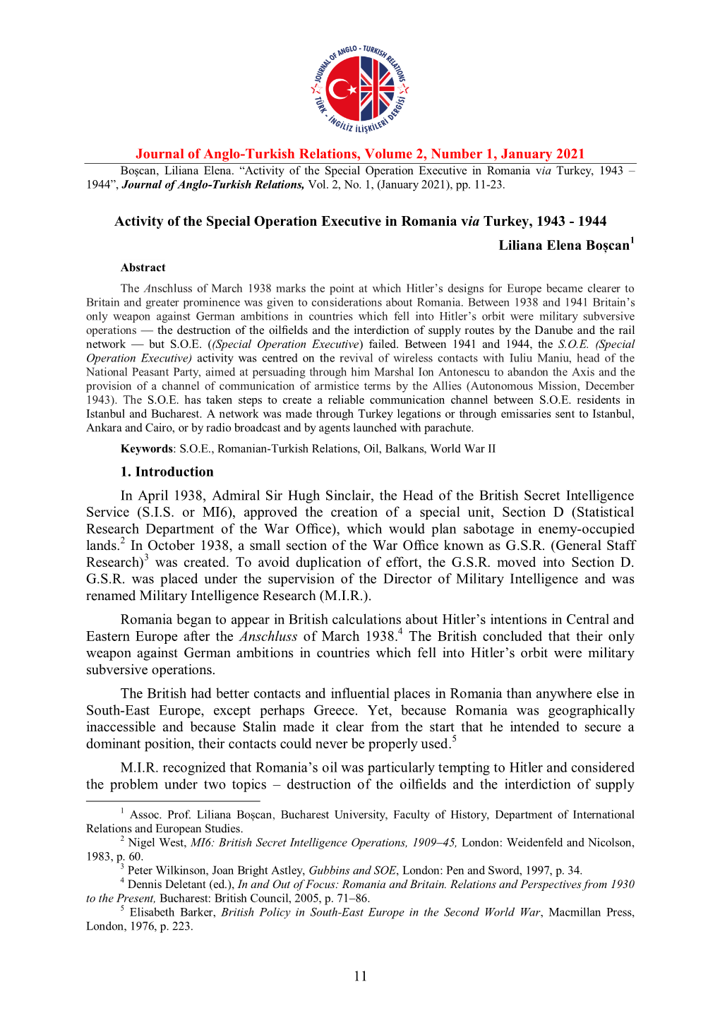 Journal of Anglo-Turkish Relations, Volume 2, Number 1, January 2021 Boşcan, Liliana Elena
