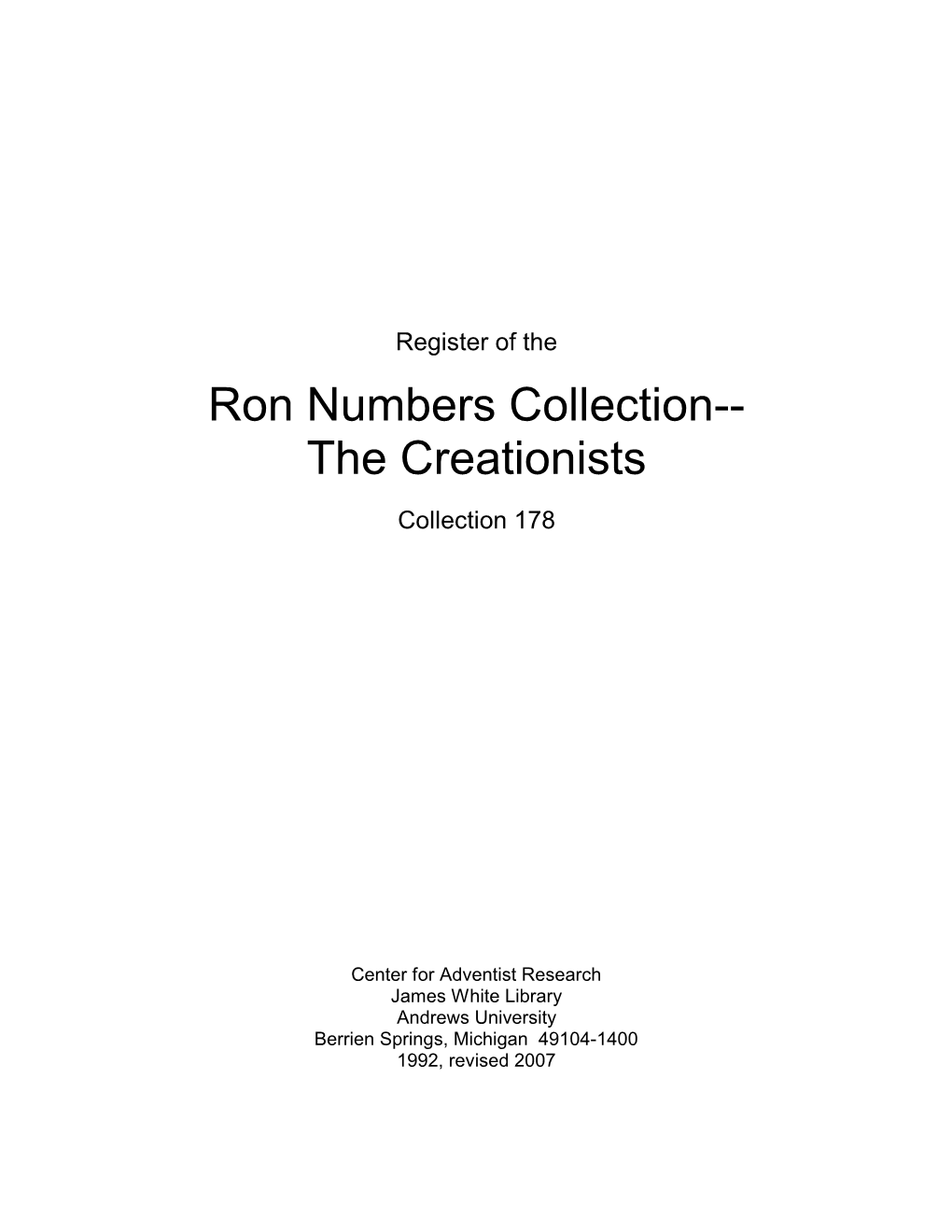 Ron Numbers Collection-- the Creationists