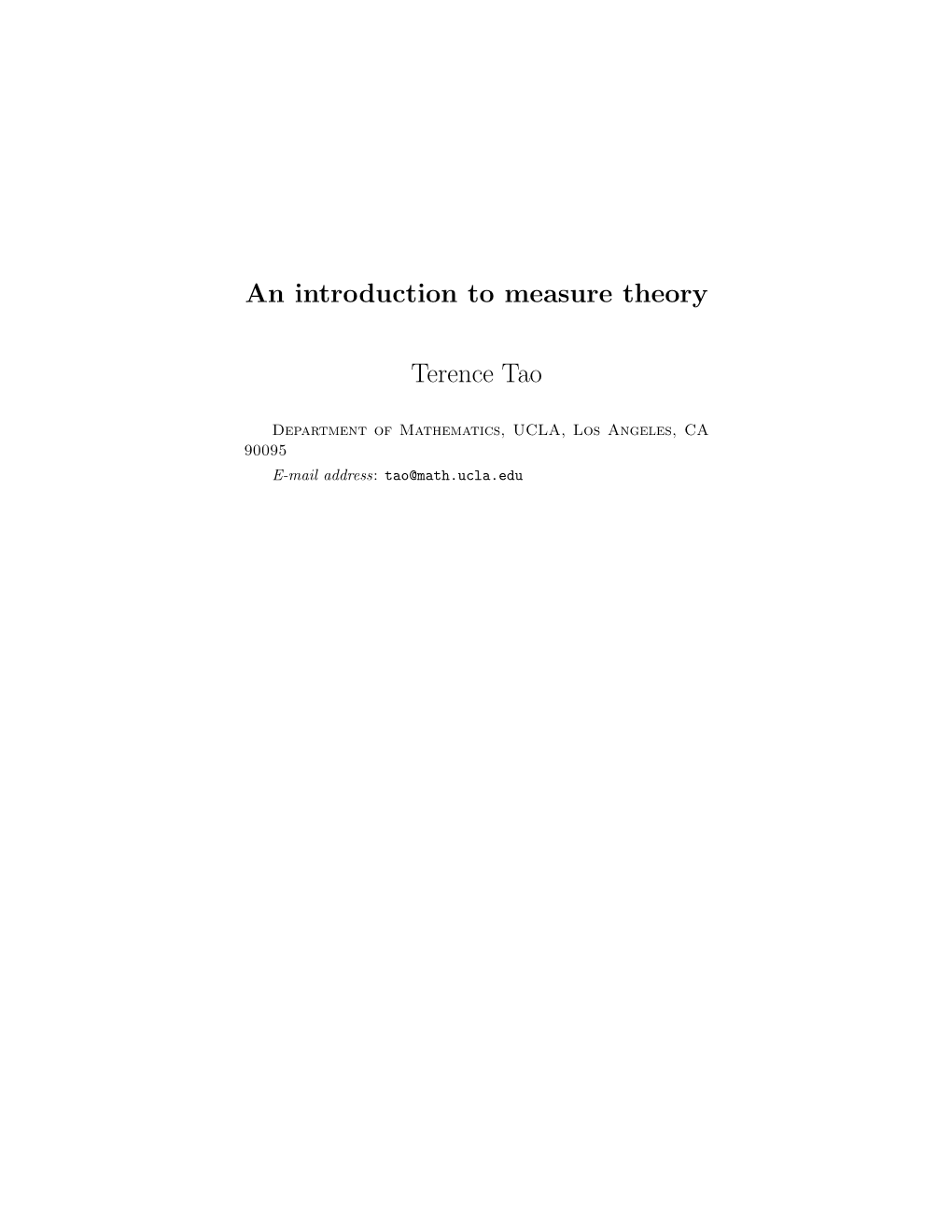 An Introduction to Measure Theory Terence