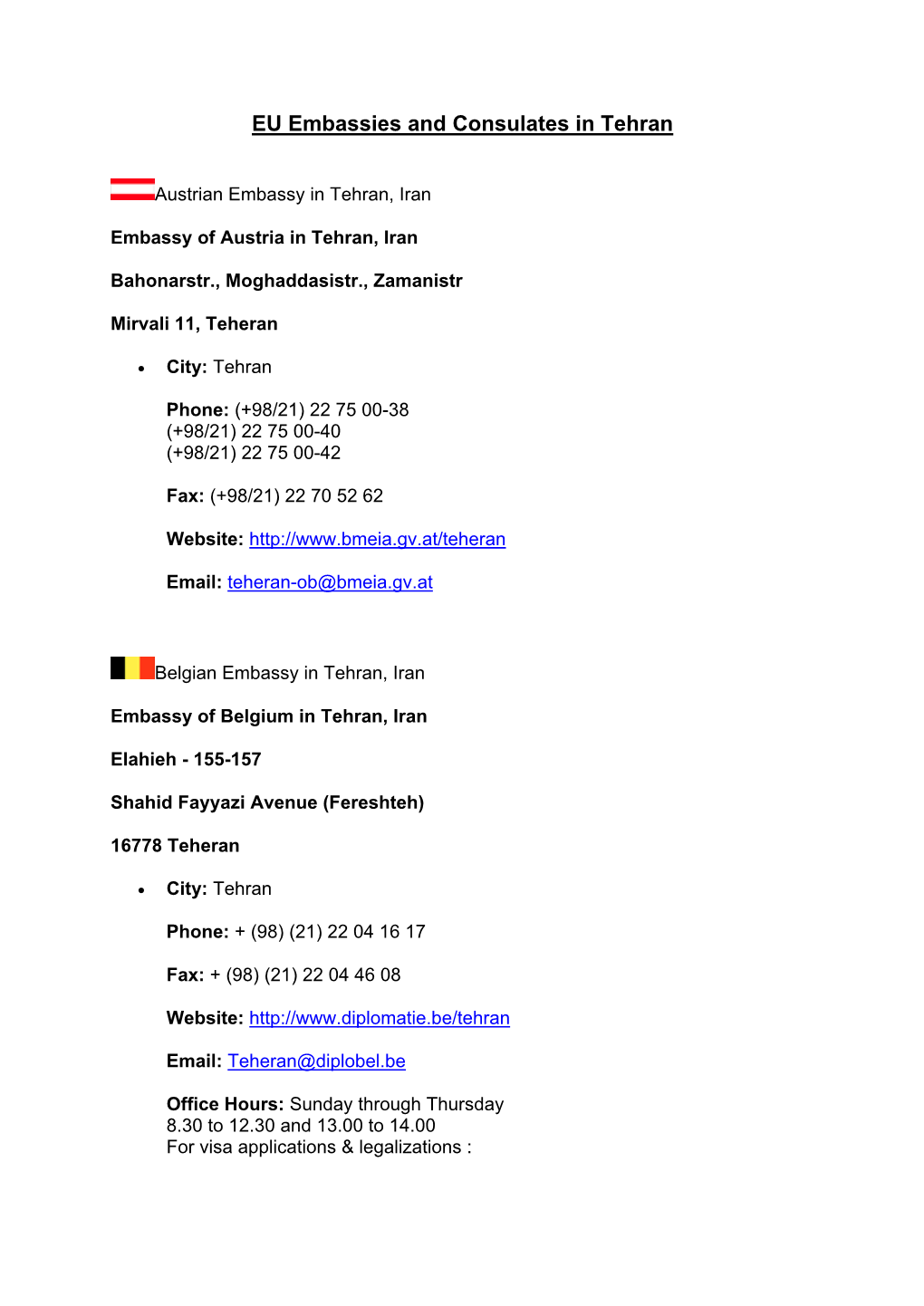EU Embassies and Consulates in Tehran