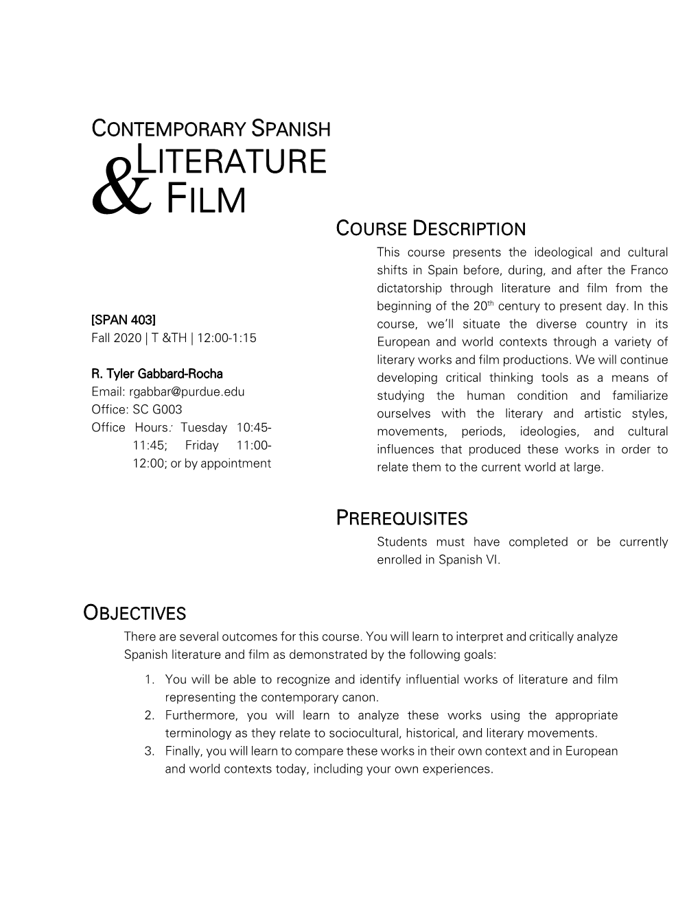 Literature Film & Course Description