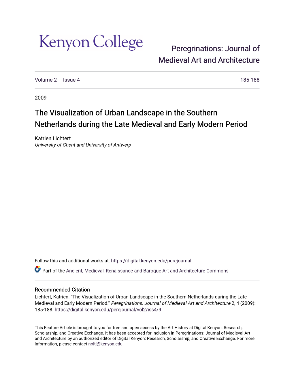 The Visualization of Urban Landscape in the Southern Netherlands During the Late Medieval and Early Modern Period