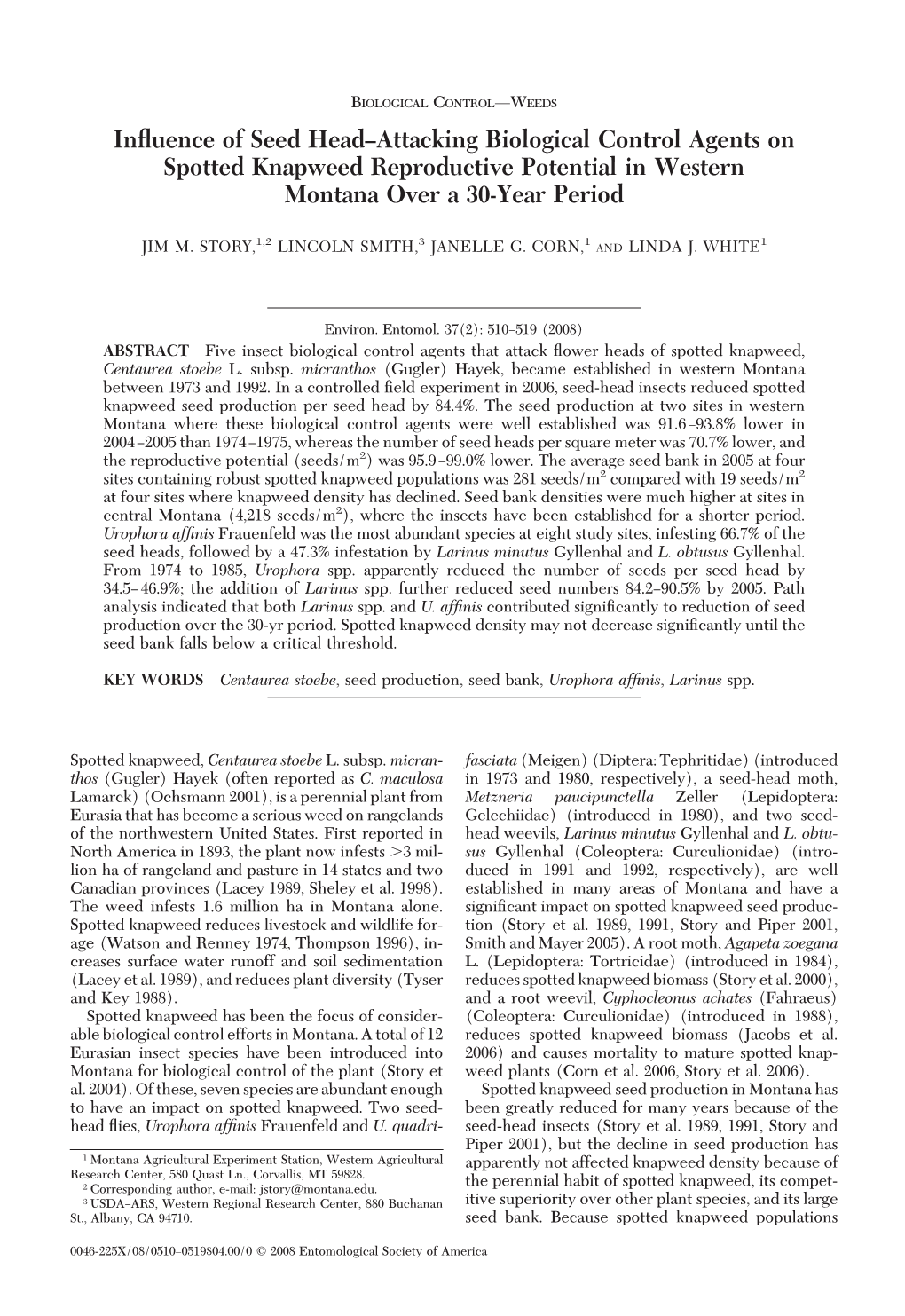 Influence of Seed Head–Attacking Biological Control Agents