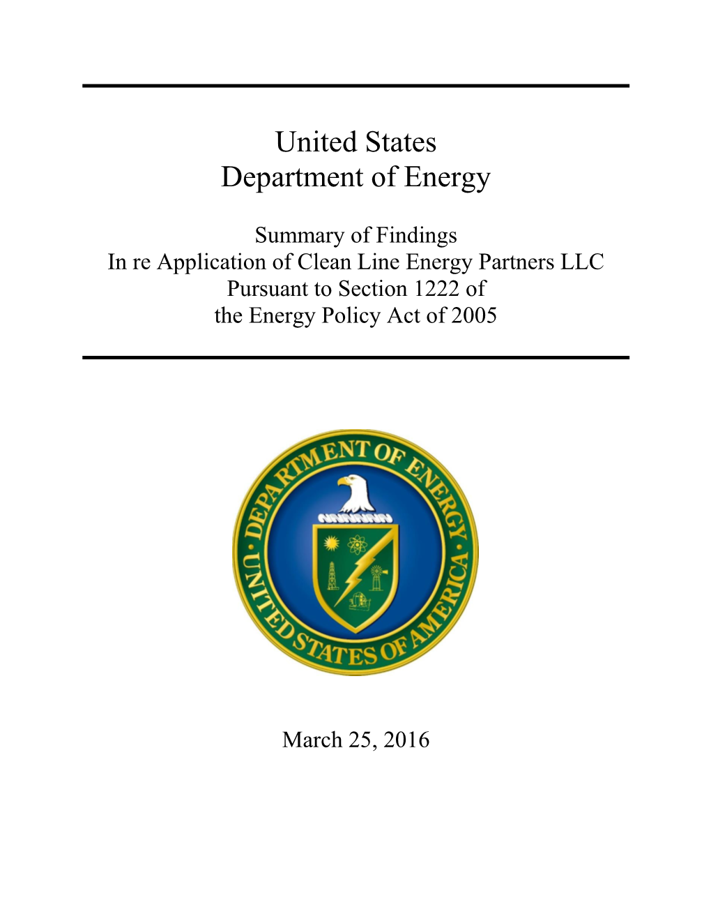 Summary of Findings Plains Eastern Clean Line