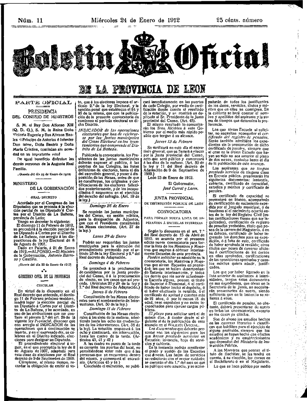 Núm. 11 Miércoles 24 De Enero De 1912 §5 Cénts. Número