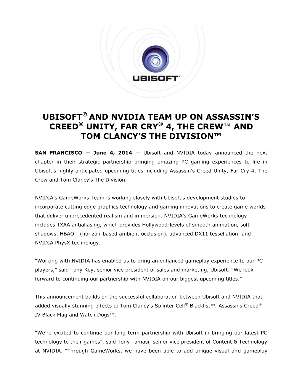 Ubisoft® and Nvidia Team up on Assassin's Creed® Unity