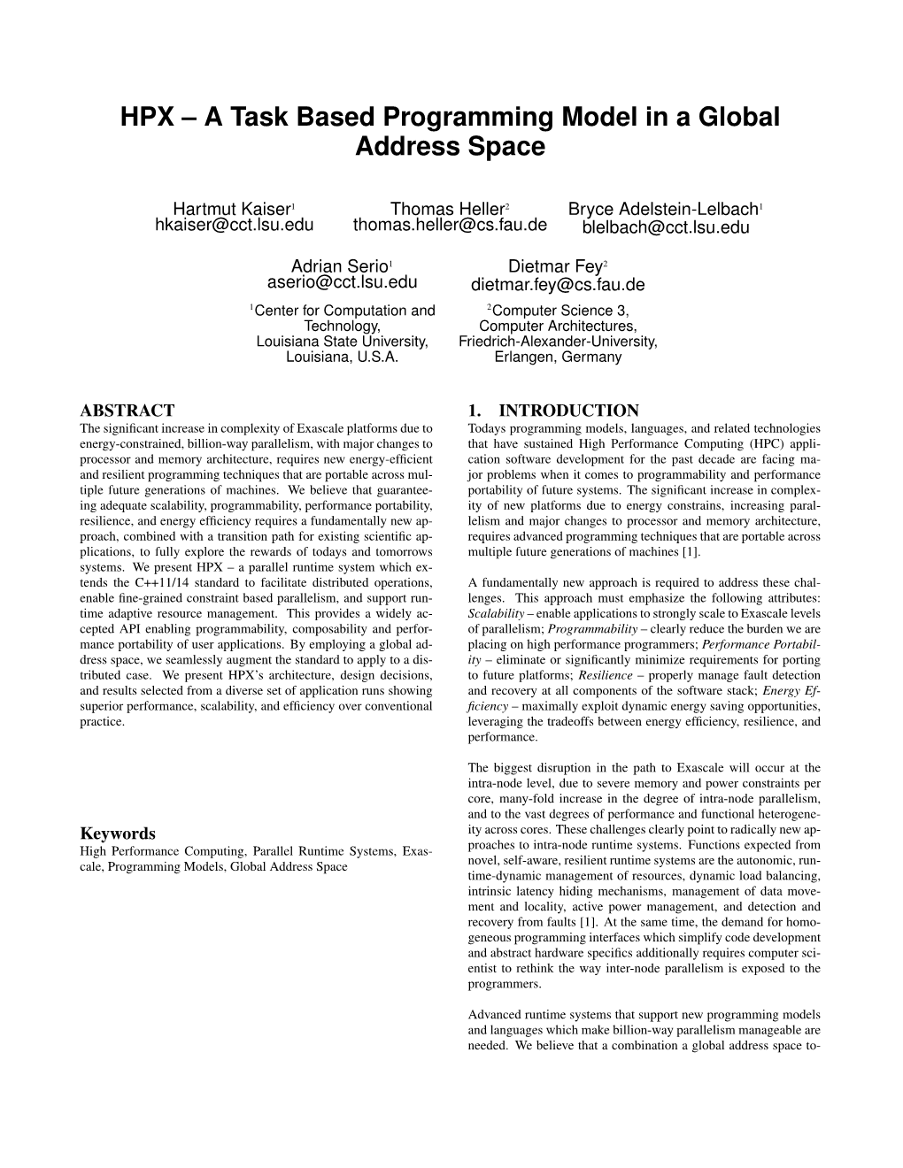 HPX – a Task Based Programming Model in a Global Address Space