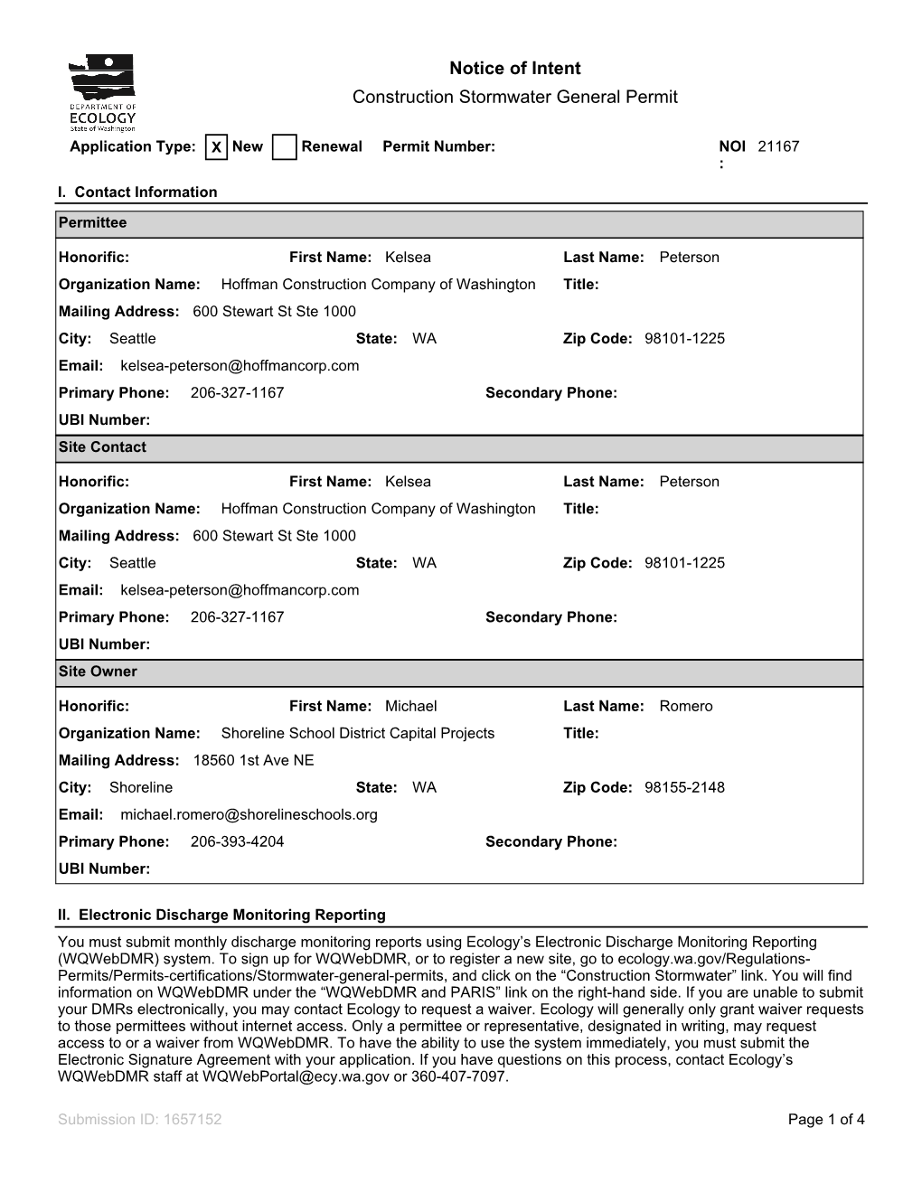 Notice of Intent Construction Stormwater General Permit